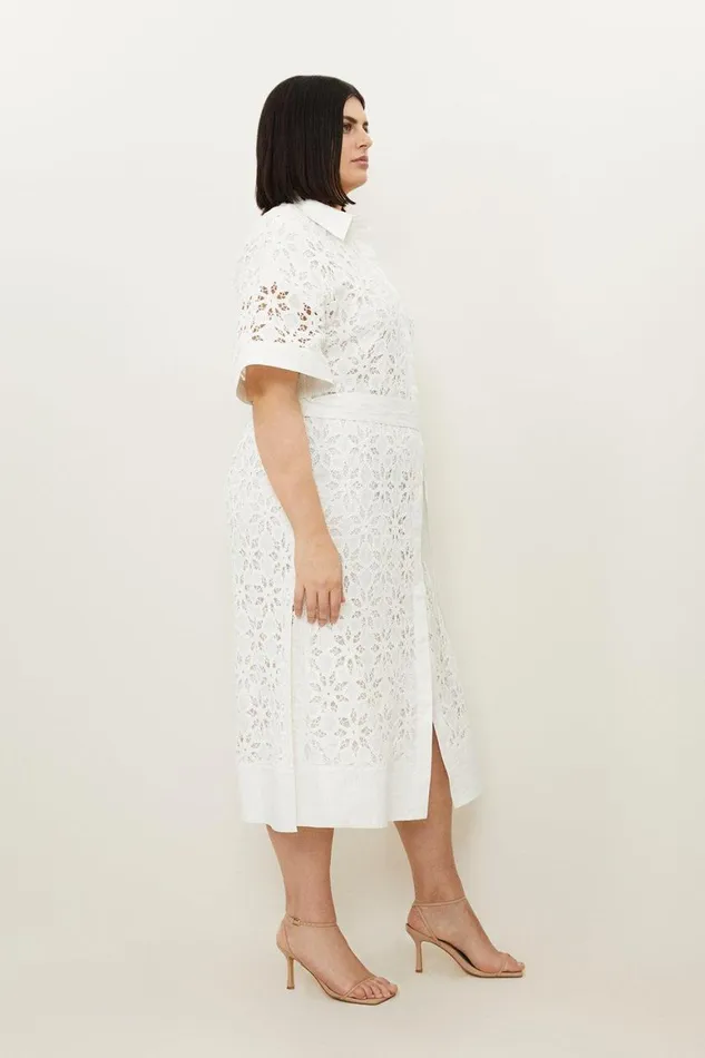 Dresses Women Karen Millen Plus Size Crafted Cotton Embroidery Woven Shirt Maxi Dress White