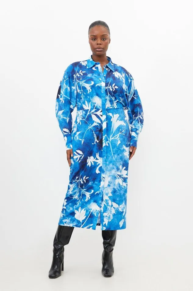 Dresses Women Karen Millen Plus Size Pressed Floral Jersey Crepe Maxi Shirt Dress Blue Dresses Women Karen Millen Plus Size Pressed Floral Jersey Crepe Maxi Shirt Dress Blue