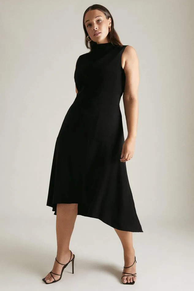 Dresses Women Karen Millen Plus Size Soft Tailored High Low Midi Dress Black