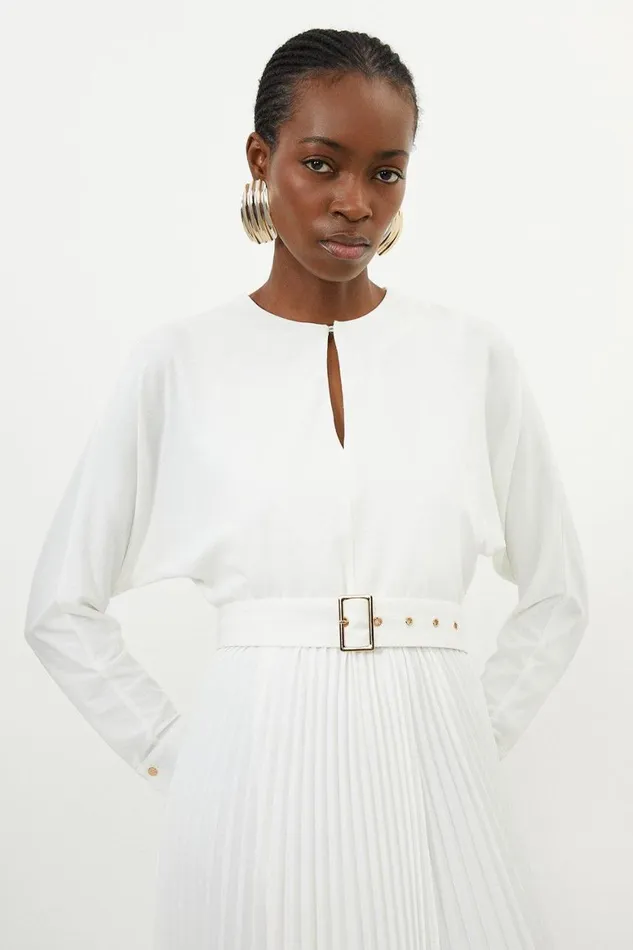 Dresses Women Karen Millen Ponte Georgette Jersey Midaxi Dress Ivory