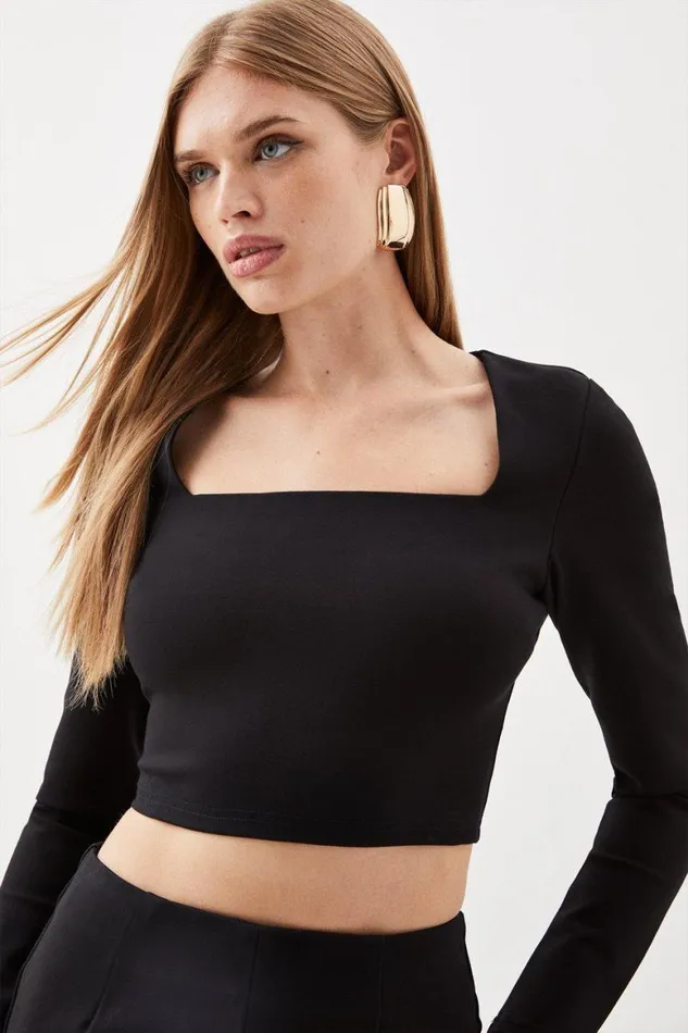 Dresses Women Karen Millen Ponte Long Sleeve Crop Top And Split Front Skirt Jersey Set Black