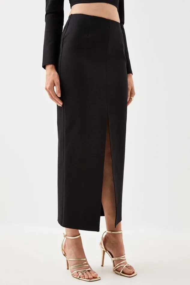 Dresses Women Karen Millen Ponte Long Sleeve Crop Top And Split Front Skirt Jersey Set Black