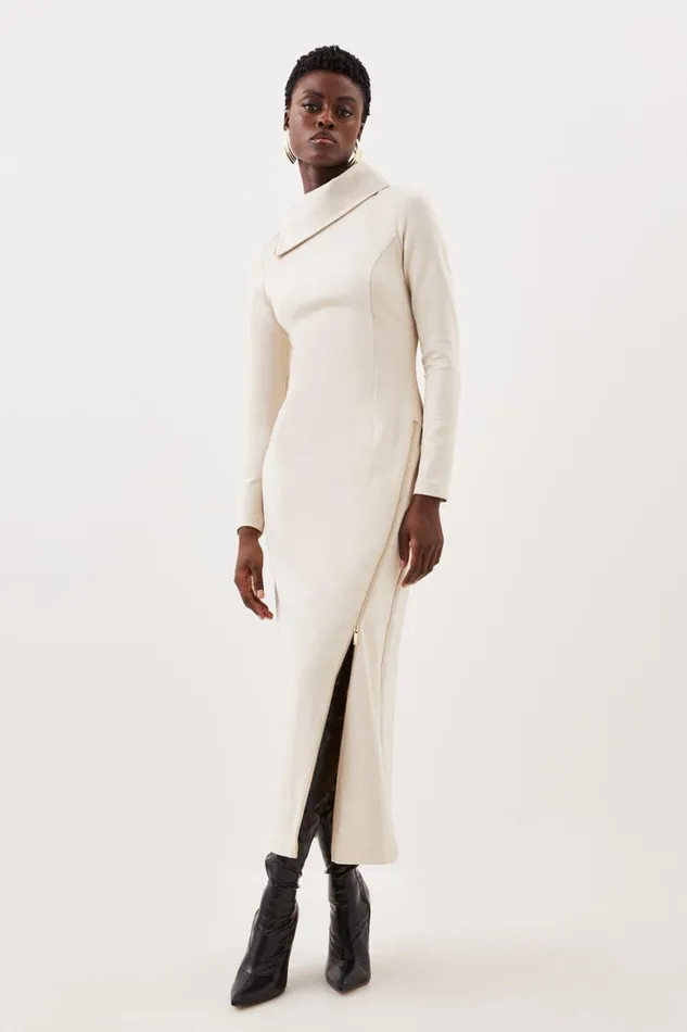 Dresses Women Karen Millen Ponte Zip Detail Midi Dress Cream