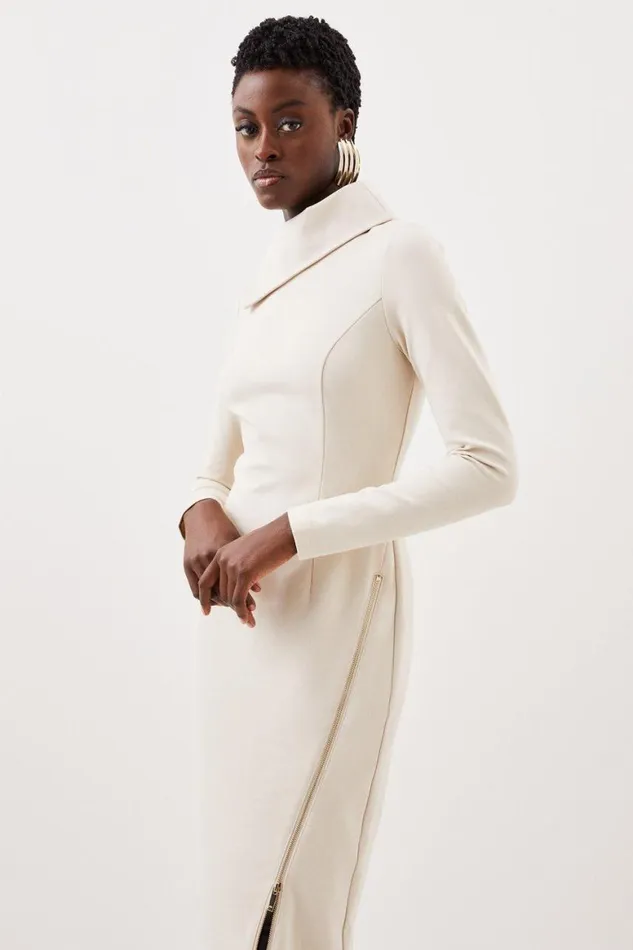 Dresses Women Karen Millen Ponte Zip Detail Midi Dress Cream