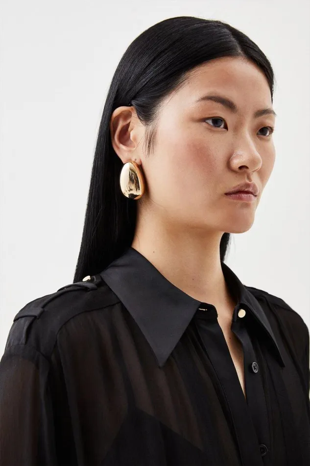 Dresses Women Karen Millen Premium Georgette Sheer Woven Maxi Shirt Dress Black