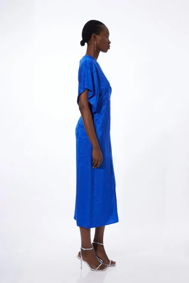 Dresses Women Karen Millen Premium Jacquard Midaxi Sleeve Woven Dress Blue