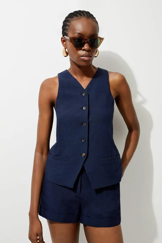 Dresses Women Karen Millen Premium Linen Tailored Button Through Longline Waistcoat Navy Dresses Women Karen Millen Premium Linen Tailored Button Through Longline Waistcoat Navy