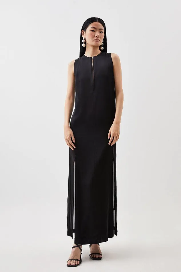 Dresses Women Karen Millen Premium Sheer Detailed Satin Column Maxi Dress Black