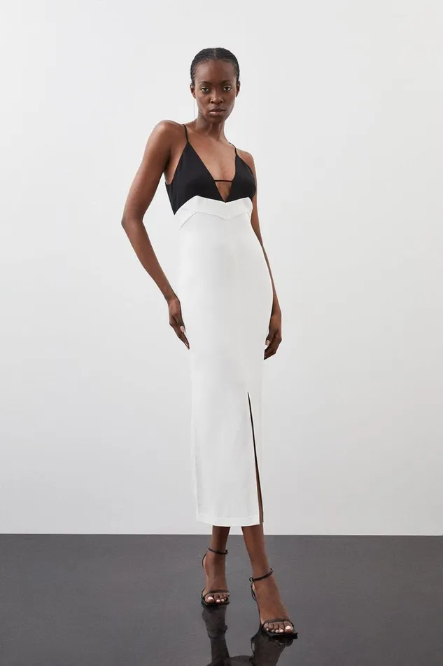 Dresses Women Karen Millen Premium Viscose Woven Crepe Contrast Panel Midi Dress Mono Dresses Women Karen Millen Premium Viscose Woven Crepe Contrast Panel Midi Dress Mono