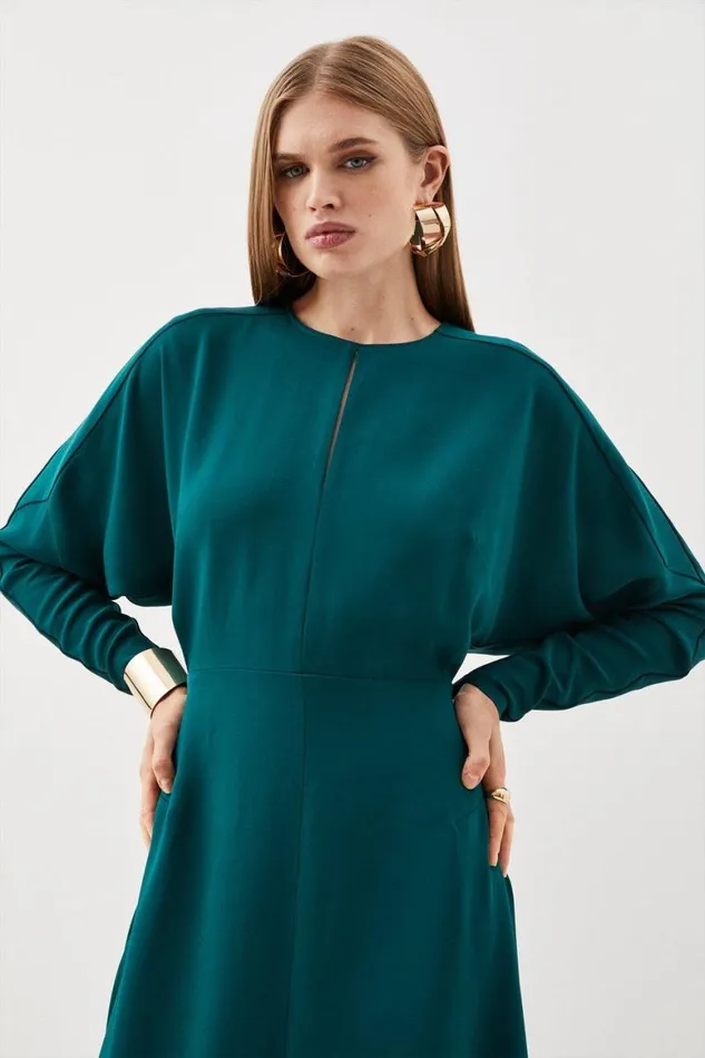 Dresses Women Karen Millen Premium Woven Viscose Crepe Long Sleeve Midi Dress Green