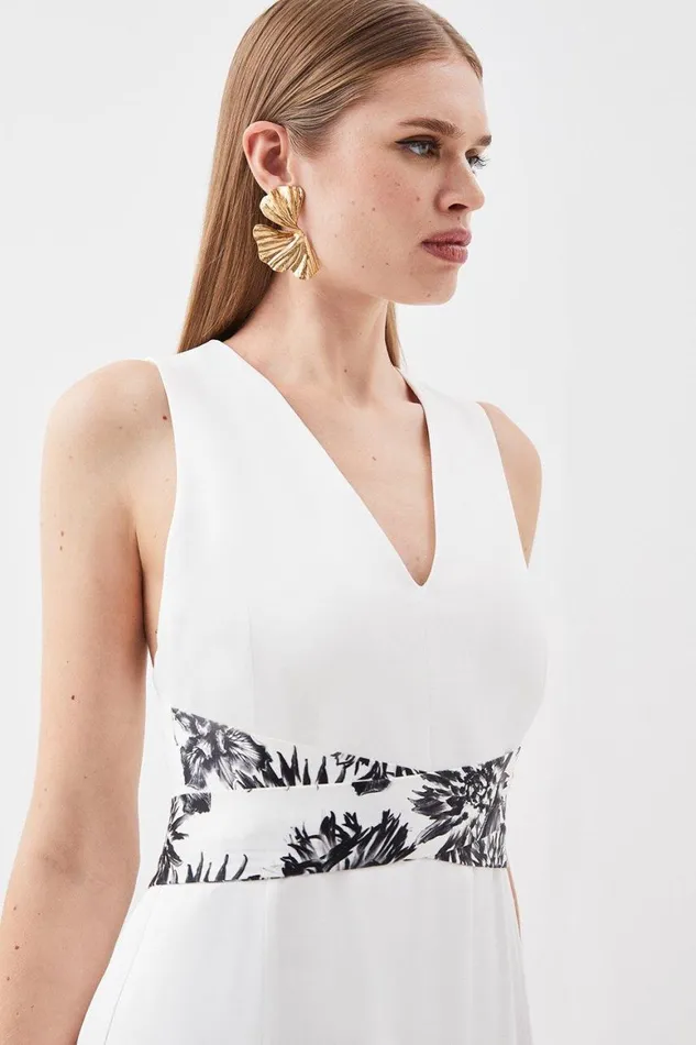 Dresses Women Karen Millen Satin Back Crepe Floral Blocking Pleated Maxi Dress Mono