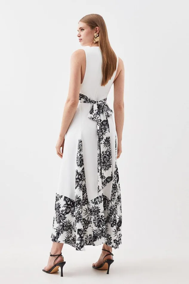 Dresses Women Karen Millen Satin Back Crepe Floral Blocking Pleated Maxi Dress Mono