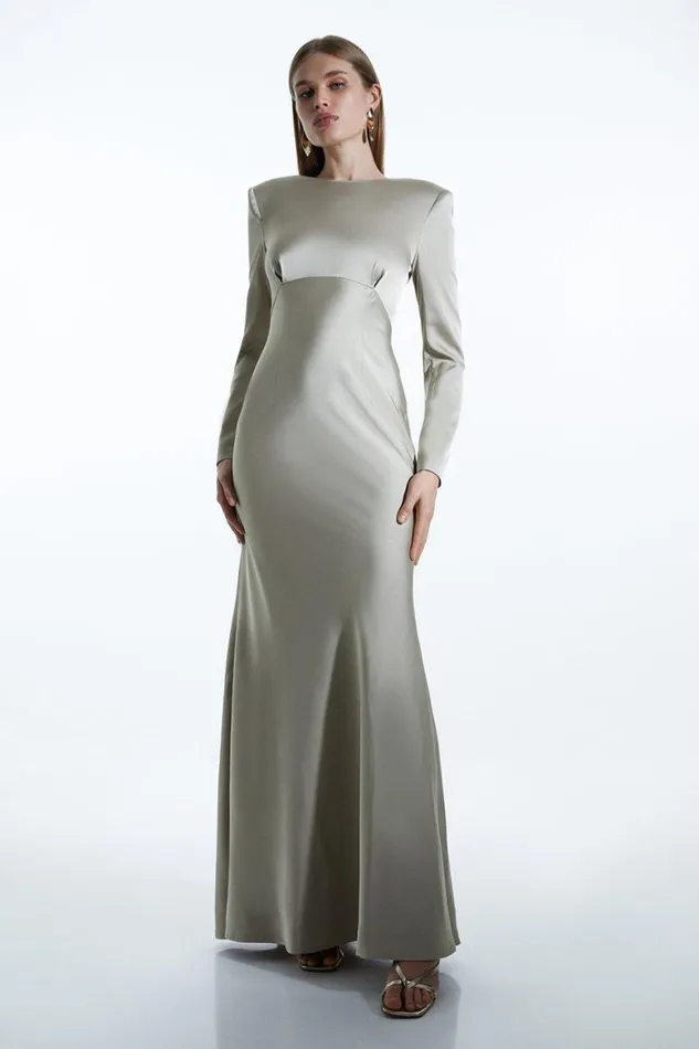 Dresses Women Karen Millen Satin Back Crepe Long Sleeved Column Woven Midaxi Dress Sage Dresses Women Karen Millen Satin Back Crepe Long Sleeved Column Woven Midaxi Dress Sage
