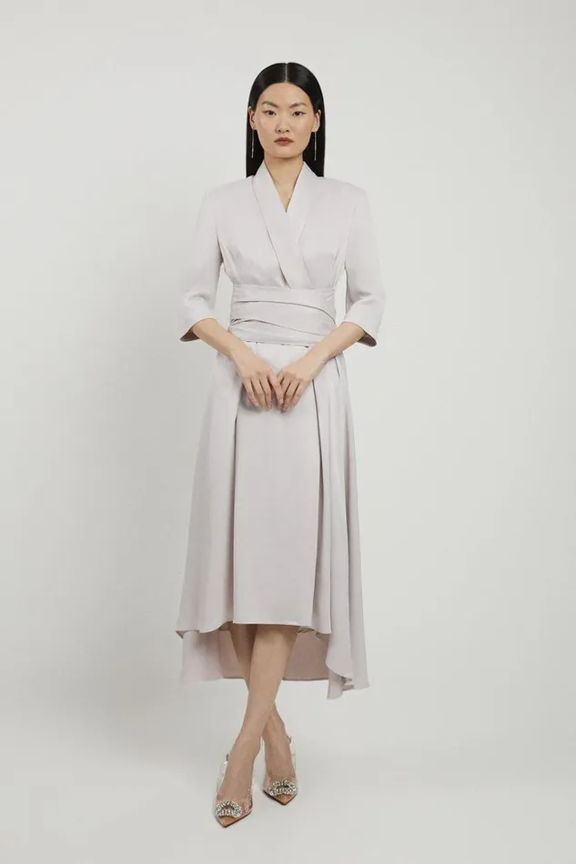 Dresses Women Karen Millen Satin Back Crepe Wrap Tie High Low Midaxi Dress Silver Dresses Women Karen Millen Satin Back Crepe Wrap Tie High Low Midaxi Dress Silver