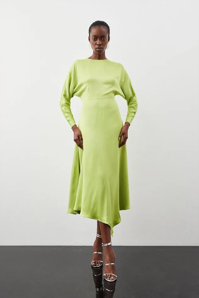 Dresses Women Karen Millen Satin Crepe Long Sleeve Midi Dress Green