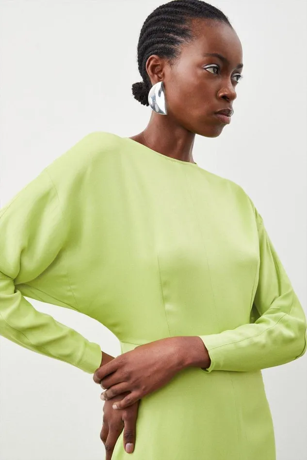 Dresses Women Karen Millen Satin Crepe Long Sleeve Midi Dress Green