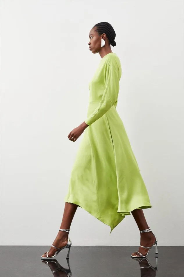 Dresses Women Karen Millen Satin Crepe Long Sleeve Midi Dress Green