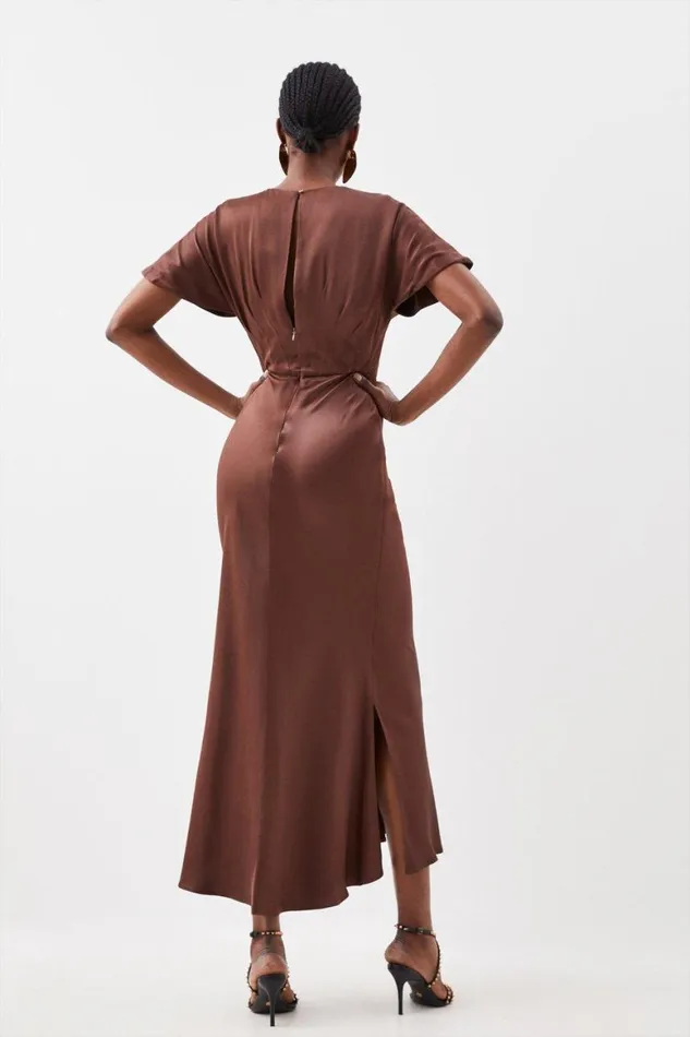 Dresses Women Karen Millen Satin Woven Crepe Maxi Dress Chocolate