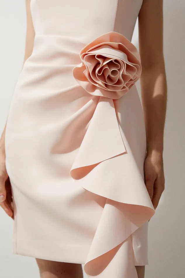 Dresses Women Karen Millen Scuba Crepe Dramatic Rosette Woven Backless Mini Dress Blush