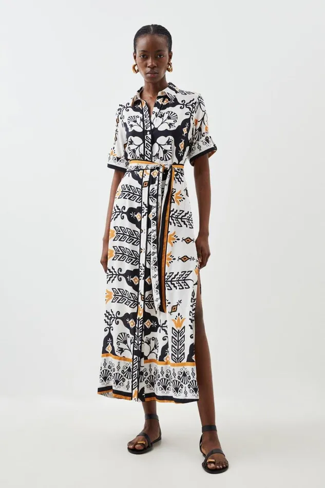 Dresses Women Karen Millen Short Sleeve Viscose Woven Maxi Dress Multi