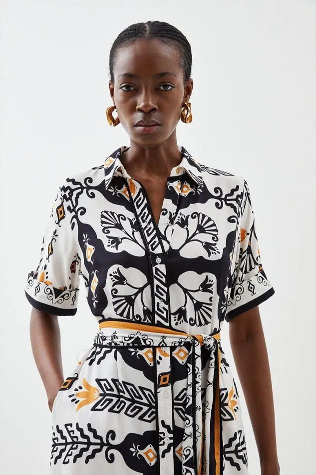 Dresses Women Karen Millen Short Sleeve Viscose Woven Maxi Dress Multi