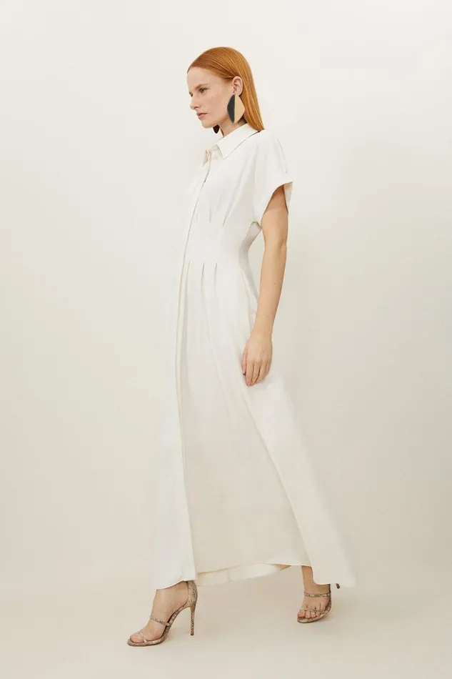 Dresses Women Karen Millen Soft Tailored Belted Darted Midi Shirt Dress Ivory