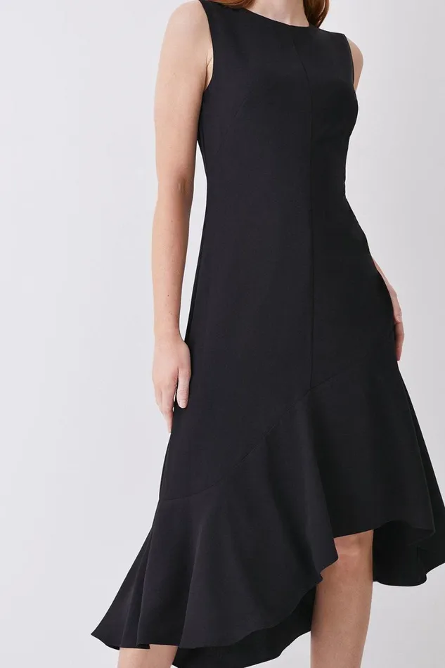Dresses Women Karen Millen Soft Tailored Sleeveless Full Skirt High Low Midi Dress Black