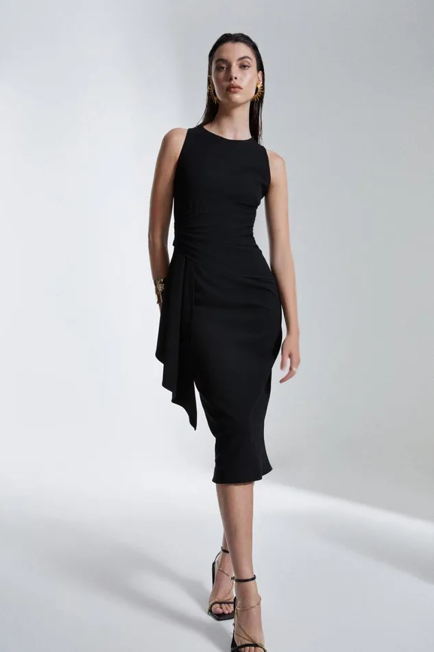 Dresses Women Karen Millen Structured Crepe Drape Side Midaxi Dress Black