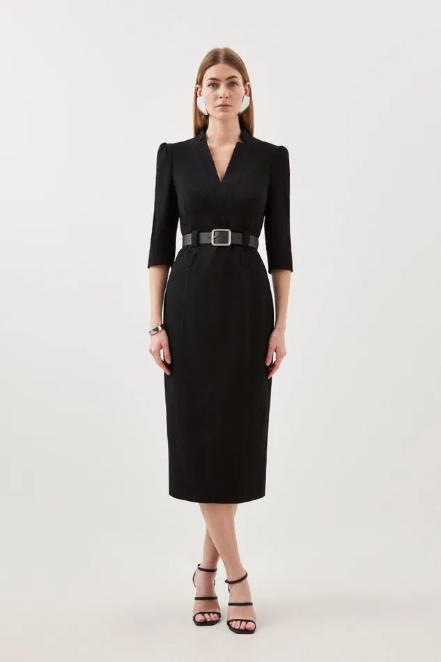 Dresses Women Karen Millen Structured Crepe Forever Belted Midaxi Pencil Dress Black Dresses Women Karen Millen Structured Crepe Forever Belted Midaxi Pencil Dress Black