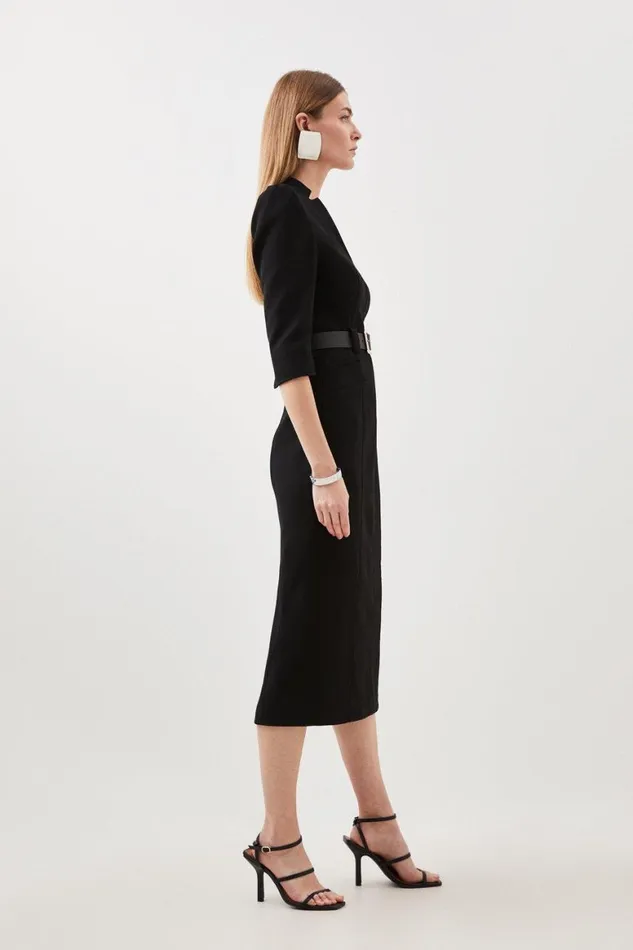 Dresses Women Karen Millen Structured Crepe Forever Belted Midaxi Pencil Dress Black