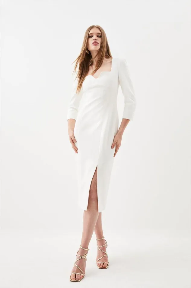 Dresses Women Karen Millen Structured Crepe Sweetheart Neck Split Front Midaxi Dress Ivory