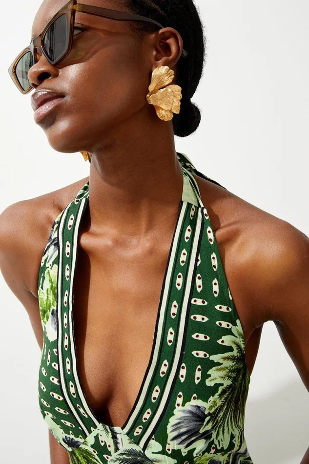 Dresses Women Karen Millen Summer Palm Tiered Maxi Dress Green