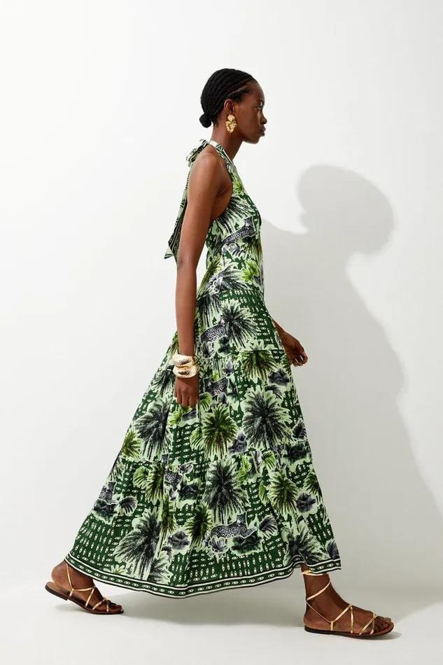 Dresses Women Karen Millen Summer Palm Tiered Maxi Dress Green