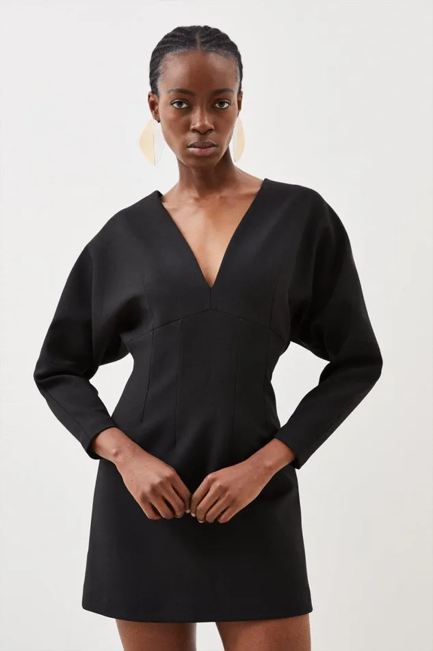 Dresses Women Karen Millen Tailored Compact Stretch Rounded Sleeve Mini Dress Black Dresses Women Karen Millen Tailored Compact Stretch Rounded Sleeve Mini Dress Black