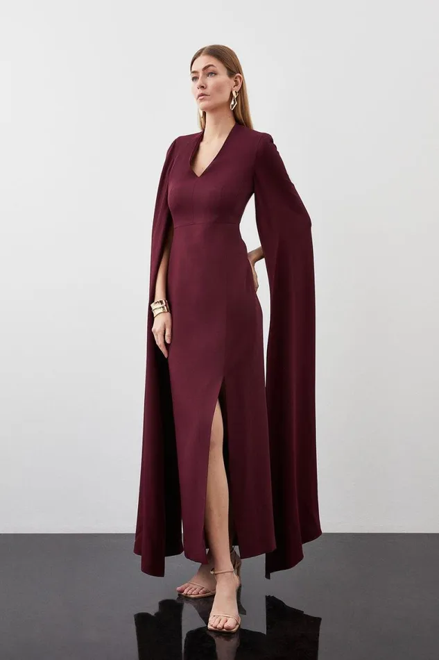 Dresses Women Karen Millen Tailored Compact Stretch Viscose Cape Sleeve Midi Pencil Dress Oxblood Dresses Women Karen Millen Tailored Compact Stretch Viscose Cape Sleeve Midi Pencil Dress Oxblood