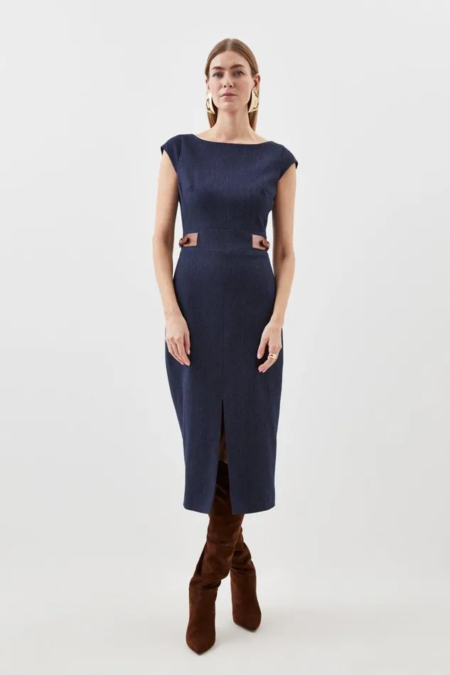 Dresses Women Karen Millen Tailored Denim Tab Detail Cap Sleeve Midi Pencil Dress Blue Dresses Women Karen Millen Tailored Denim Tab Detail Cap Sleeve Midi Pencil Dress Blue