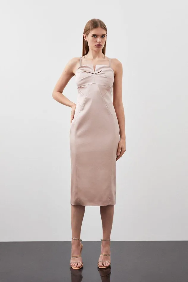 Dresses Women Karen Millen Tailored Italian Structured Satin Tuck Detail Pencil Dress Blush Dresses Women Karen Millen Tailored Italian Structured Satin Tuck Detail Pencil Dress Blush
