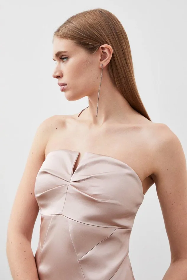 Dresses Women Karen Millen Tailored Italian Structured Satin Tuck Detail Pencil Dress Blush
