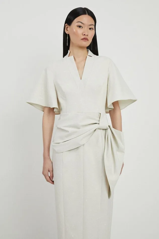Dresses Women Karen Millen Tailored Metallic Angel Sleeved Midi Pencil Dress Ivory Dresses Women Karen Millen Tailored Metallic Angel Sleeved Midi Pencil Dress Ivory