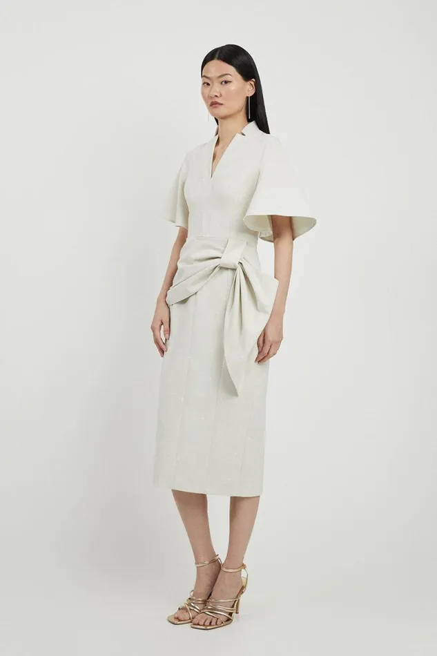 Dresses Women Karen Millen Tailored Metallic Angel Sleeved Midi Pencil Dress Ivory