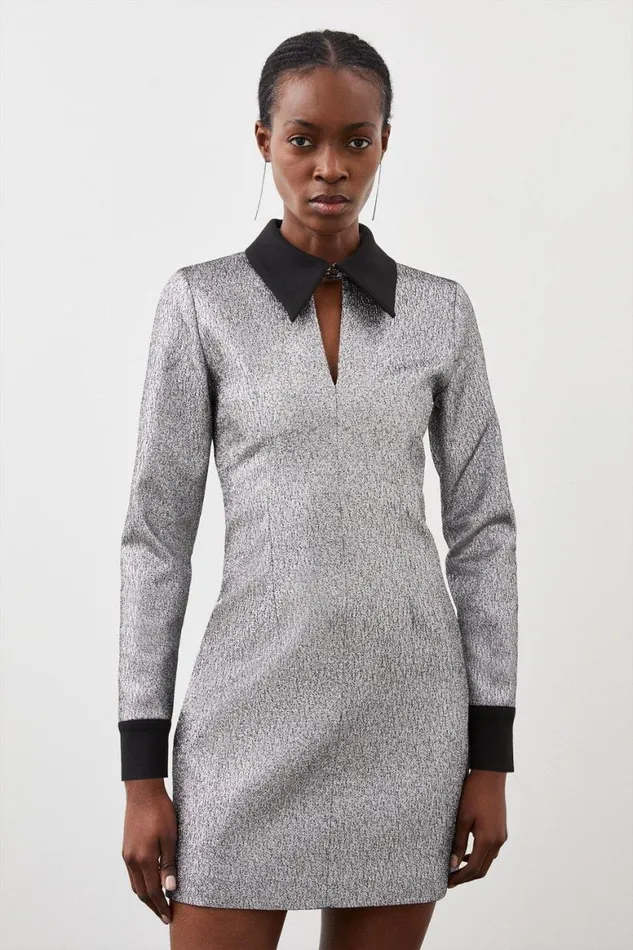 Dresses Women Karen Millen Tailored Metallic Contrast Cuff Detail Mini Dress Silver Dresses Women Karen Millen Tailored Metallic Contrast Cuff Detail Mini Dress Silver