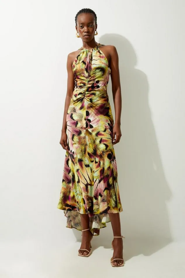 Dresses Women Karen Millen Tall Abstract Print Viscose Woven Halter Tie Maxi Dress Multi