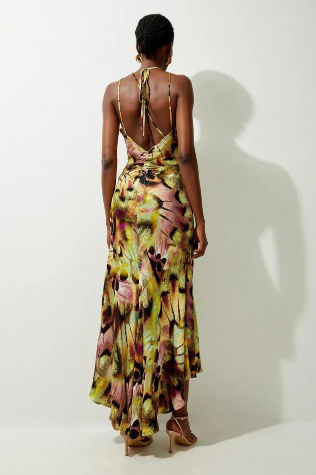 Dresses Women Karen Millen Tall Abstract Print Viscose Woven Halter Tie Maxi Dress Multi