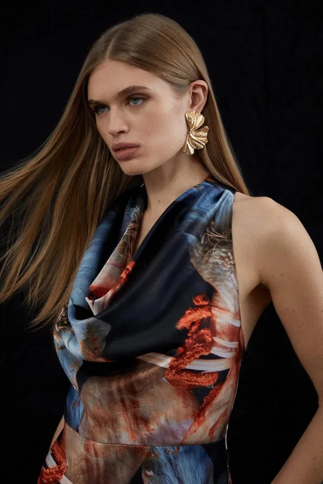 Dresses Women Karen Millen Tall Photographic Floral Woven Satin Maxi Dress Floral