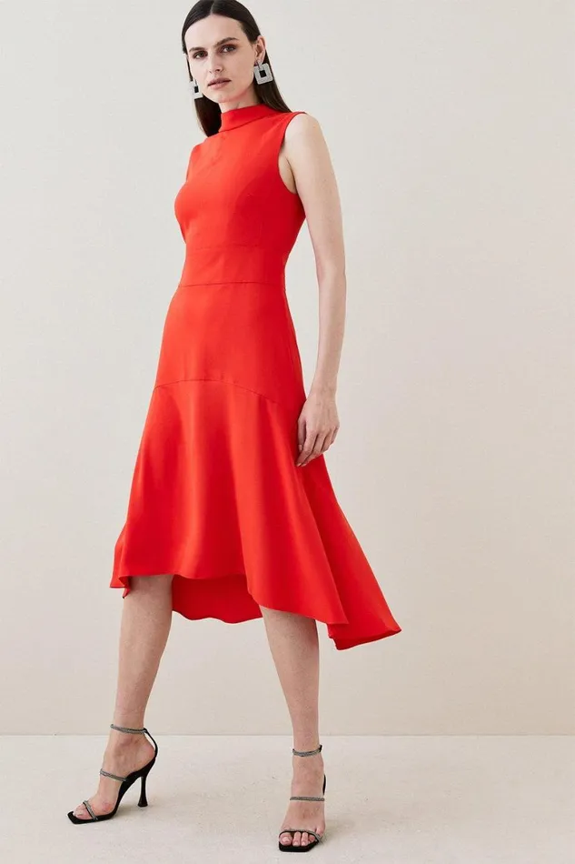 Dresses Women Karen Millen Tall Soft Tailored High Low Midi Dress Red