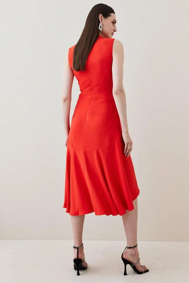 Dresses Women Karen Millen Tall Soft Tailored High Low Midi Dress Red