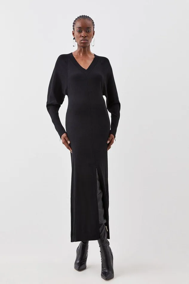 Dresses Women Karen Millen Tall Viscose Blend Batwing Knitted Column Maxi Dress Black Dresses Women Karen Millen Tall Viscose Blend Batwing Knitted Column Maxi Dress Black