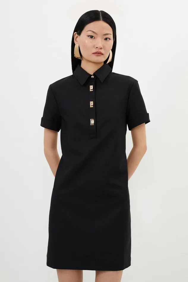 Dresses Women Karen Millen Techno Cotton Woven Short Shirt Dress With Gold Clasp Black Dresses Women Karen Millen Techno Cotton Woven Short Shirt Dress With Gold Clasp Black