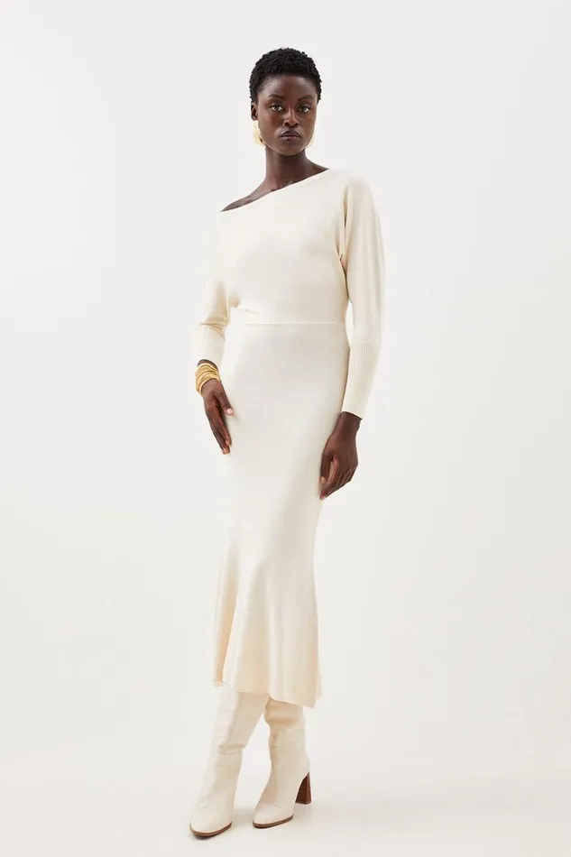 Dresses Women Karen Millen Viscose Blend Asymmetric Knitted Midaxi Dress Ivory Dresses Women Karen Millen Viscose Blend Asymmetric Knitted Midaxi Dress Ivory