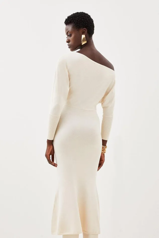 Dresses Women Karen Millen Viscose Blend Asymmetric Knitted Midaxi Dress Ivory